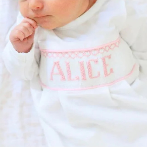 Pink Baby Snuggles - Custom Smocked Pima Gown and Hat