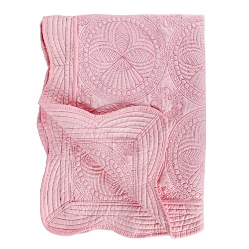 YIQIGO Toddlers and Baby Quilt Lightweight Blanket Embossed Cotton Quilt 4 Seasons Scalloped Newborn Baby Boy/Girl (Pink)