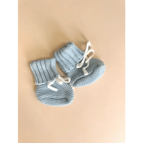 Knit Booties - White Tie Baby Blue