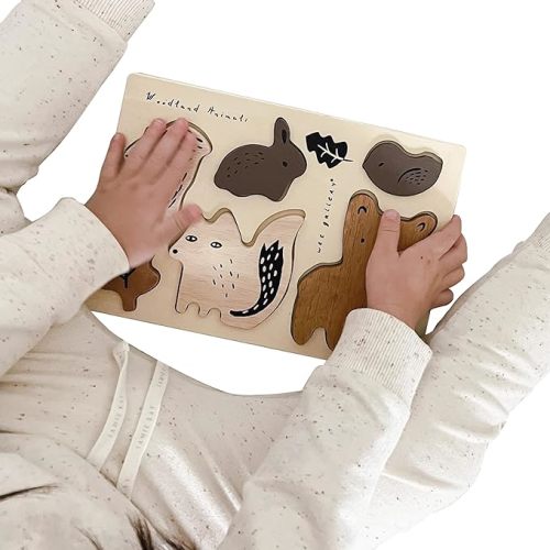 Wee Gallery Wooden Tray Puzzle Woodland Animals 2nd Edition - Montessori Toys for Early Learning & Fine Motor Skill Development - Sustainable Educational Toys for Kids, Toddler