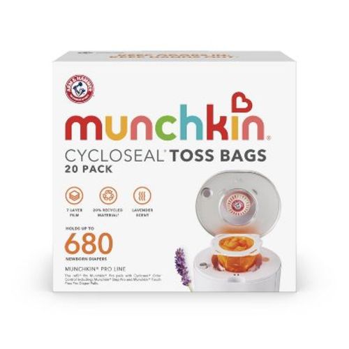 Munchkin CycloSeal Toss Bags for Step Pro and Touch Free Pro Diaper Pail Refill Bags, Lavender Scent - 20pk