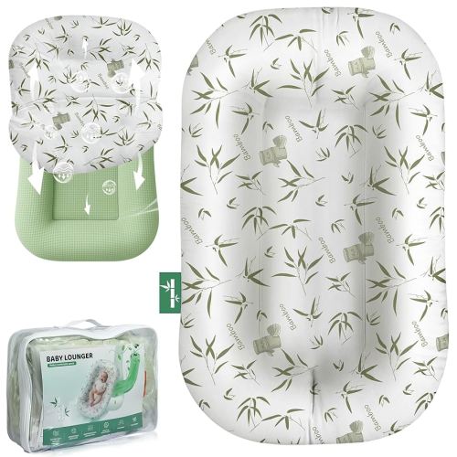 Baby Lounger for Newborn - Infant Lounger 0-24 Months with Lounger Cover, Cooling Baby Nest Lounger, Breathable Waffle Fabric & 3D Support, Portable Newborn Essentials for Baby Shower Gifts, Green