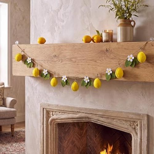 3D Felt Lemon Garland for Decoration Lemon with Green Leaves Party Decorations Banner Lemons Garland Felt Banner 4.72 Inch for Birthday Baby Shower Kitchen Summer Home Wall Decor