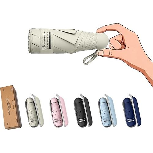 BAODINI Travel Essentials Mini Umbrella for Purse With Case Small Compact UV Sun Protection Lightweight Tiny Pocket Manual Open Close Umbrella for Women Kids and Men Fits Purse Backpack