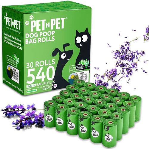 Pet N Pet 1080 Counts Green Poop Bags for Dogs, 41% Plant Based & 59% PE Extra Thick Dog Poop Bags Rolls, 9" x 13", Lavender Scented Pet Waste Bag