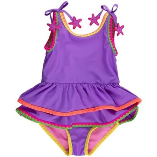 RuffleButts Girls UPF50+ Crochet Detail Peplum One Piece Swimsuit