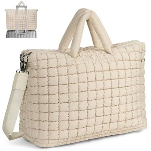 Quilted Duffle Bag for Travel, Large Puffer Duffel Weekender Bags Soft Gym Tote, Big Puffy Carry on Luggage Overnight