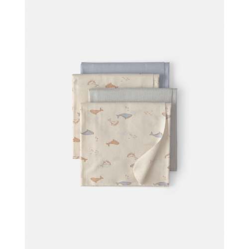 Baby 4-Pack Whale Receiving Blankets - Blue/Ivory
