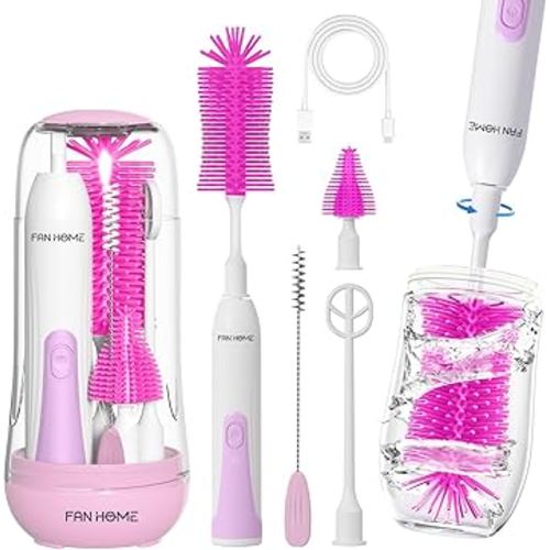 Electric Baby Bottle Brush Set, Portable Electric Bottle Brush Cleaner with Replaceable Silicone Bottle Brushes,Nipple and Straw Brush, Travel Bottle Brush Set with Drainage Rack and Storage Box