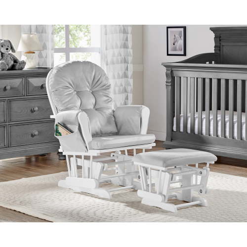 Suite Bebe Mason Glider & Ottoman, White Finish and Light Grey Cushions