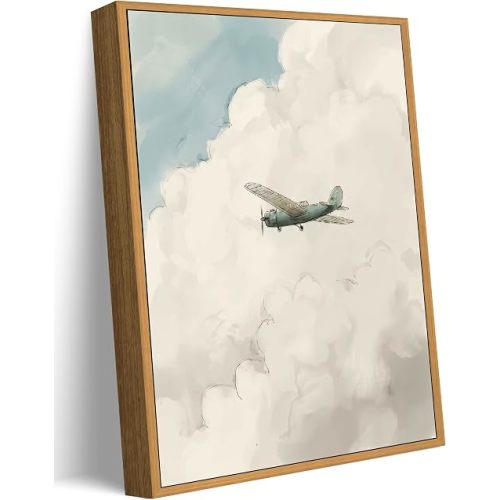 Framed Vintage Airplane Wall Art Minimalist Aviation Nursery Print 8x10in