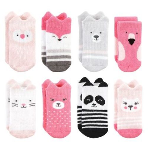 Hudson Baby Infant Girls Cotton Rich Newborn and Terry Socks, Pink Animals, 6-12 Months