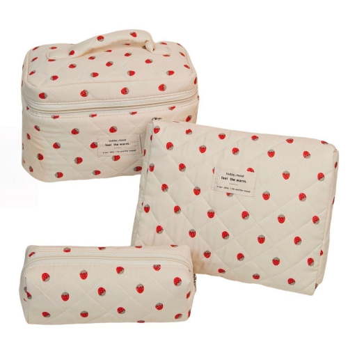 3 PCS Makeup Bag Set, Quilted Makeup Bag, Large Floral Cosmetic Bag for Women, Cute Cotton Makeup Bags, Flower Travel Toiletry Organizer Bag