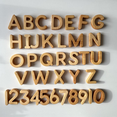Wooden Alphabet Letters & Numbers 37 pcs: Magnetic Learning Toys Wood letter number | Oiled Rounded