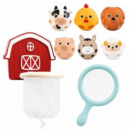 No-Hole Animal Bath Toys for Toddlers 1 2 3 Years Old | Farm Animal Bathtub Toys with Basketball Hoop & Catching Net, Baby Bath Toys, Toddler Pool Toys and Water Toys for Boys Girls