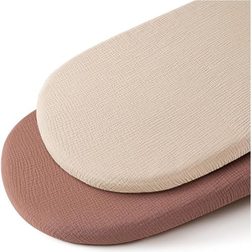 Muslin Bassinet Sheets for Baby Boy Girl,Breathable Baby Bassinet Sheets Fitted for Bassinet,Oval Rectangle,Hourglass,Bassinet Mattress/Pad,Soft Cotton 2 Pack