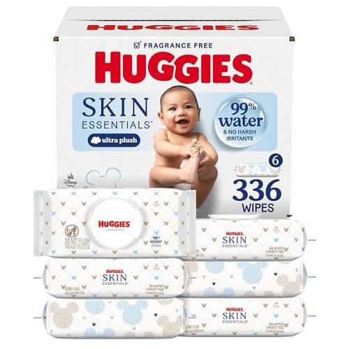 Huggies Skin Essentials Baby Wipes, Hypoallergenic, 99% Water, 6 Flip Top Packs (336 Wipes Total)