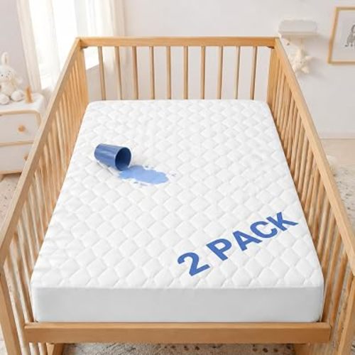 2 Pack Crib Waterproof Mattress Protector, Quiet Crib Mattress Cover