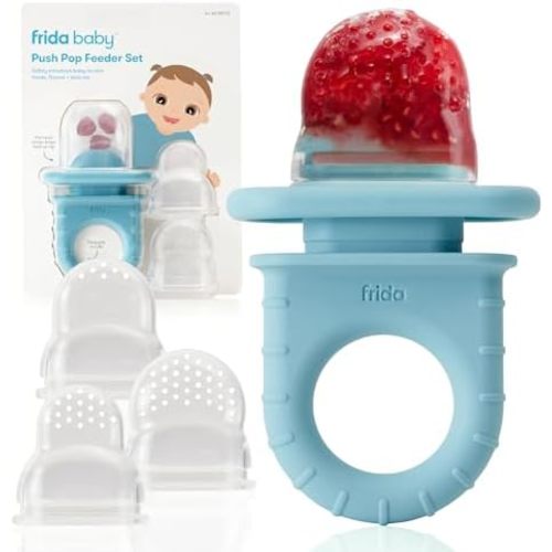 Frida Baby Push Pop Feeder, Baby Fruit Feeder, 3 Count, Blue, 3 Count, Blue