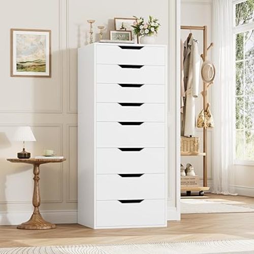 FACBOTALL Tall White Dresser, 8 Drawer Dresser with Groove Handles, White Tall Dressers, Modern Chest of Drawers with Large Storage Space for Home Office