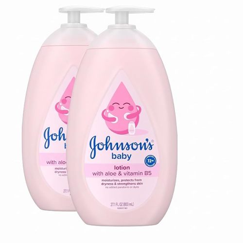 Johnson's Baby Lotion with Coconut Oil, Aloe Vera & Vitamin B5, 72 HR Hydration, Skin Moisturizer, Hypoallergenic, Safe for Newborn, Protects From Dryness & Strengthens Skin, 27.1 fl. oz (Pack of 2)