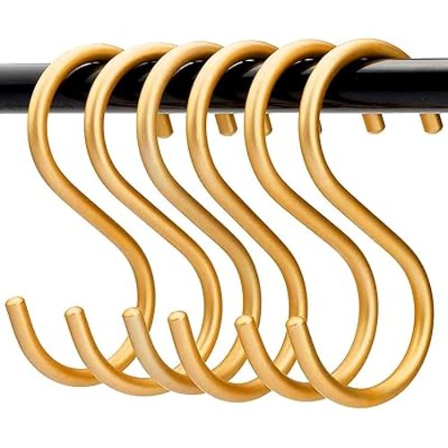 20 Pieces Gold S Hooks for Hanging Aluminum Alloy S-Shaped Hooks Heavy Duty Kitchen Pots Pans Coffee Cups Rack Plants Towels Clothes Hooks Multipurpose Hooks