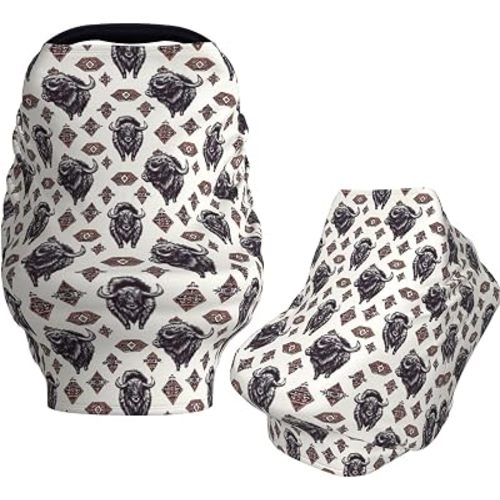 Vintage Boho Bisons Baby Car Seat Covers Carseat Canopy Soft Infant Stroller Cover Nursing Breastfeeding Covers for Girls Boys Newborn