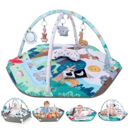 4-in-1 Baby Activity Gym & Tummy Time Play Mat, with 6 Detachable Sensory Toys, 0-36 Months, Sensory Motor Development, Newborn Infant Gift