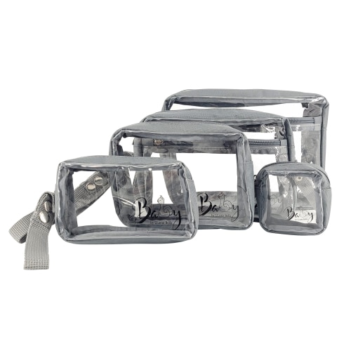 LLama Bella 5 Piece Diaper Bag Organizing Pouch Set, Nursery Organizer, Clear with Zippers, Straps and Pacifier Case - Nestable