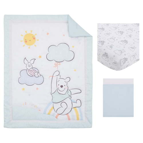 Disney Winnie the Pooh 3-Piece Crib Bedding Set, Light Blue, Hello Sunshine