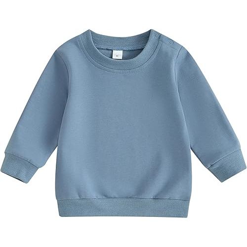 Toddler Baby Boy Girl Long Sleeve Crewneck Pullover Sweatshirt Sweater Outfits Solid Color Casual Clothes