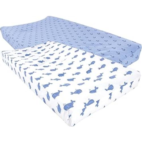 Hudson Baby Unisex Baby Cotton Changing Pad Cover, Blue Whale, One Size