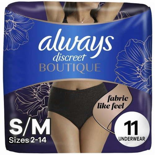 (2 PACK) Always Discreet Boutique Incontinence and Postpartum Underwear for Women, Maximum Protection, S/M, Black, 11 Count