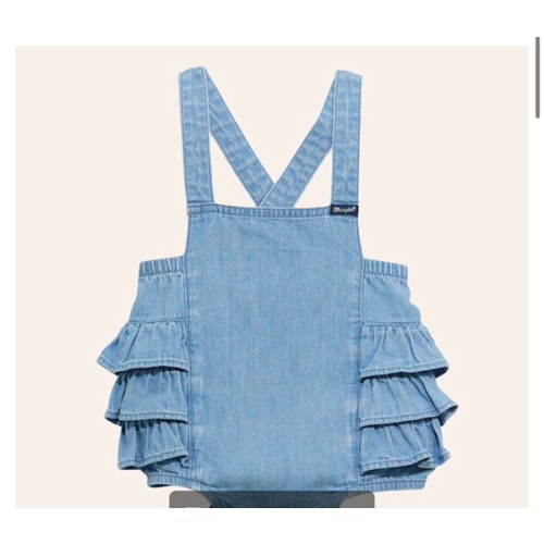Wrangler Infant Girls' Light Wash Denim Ruffle Overall Onesie | Cavender's