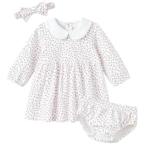 pureborn Baby Girls Dress with Bloomer Infant Girl Cotton Playwear Dress 0-24 Months