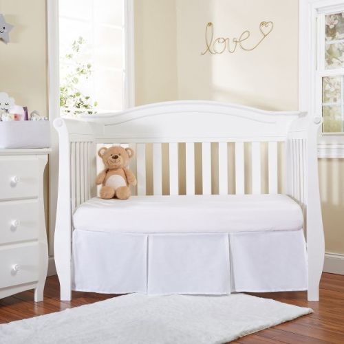 Everyday Kids White Pleated Crib Skirt – 100% Cotton, 14" Drop, Fits Standard Cribs, Split Corners for Easy Use, Nursery Bedding for Boys and Girls