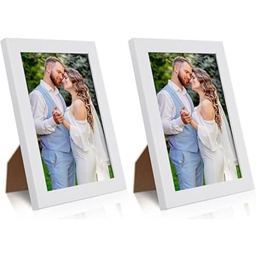 PECULA 2 Pack 5x7 White Picture Frame for Wall and Tabletop Display, Resistant Plastic Photo Picture Frame with Clear Plexiglass for Vertical or Horizontal Display
