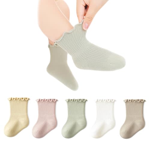 VIAOKUTH Baby Girls Socks Newborn Frilly Ruffle Cotton Infant Cute Princess Socks for Toddler Dress 5 Pairs