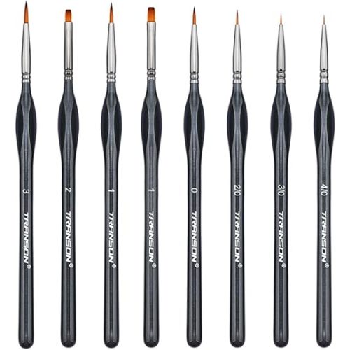 Transon Fine Detail Art Paint Brush Set 8pcs with Triangular Handle for Miniatures Model Craft Face Painting Suitable for Acrylic Gouache Watercolor Oil