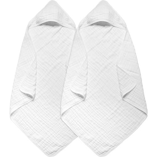 Baby Hooded Towels for Babies and Toddlers, Muslin Baby Bath Towel Soft and Absorbency for Boys and Girls (White 2 Pack)
