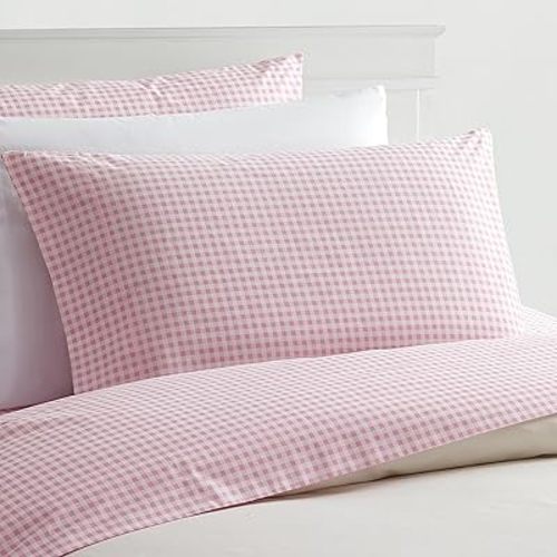 Laurel & Mayfair 250 Thread Count 100% Cotton Gingham Sheet Set Twin Size - Pink and White Checkered Percale Weave, 3 Piece Set Includes Flat Sheet, Fitted Sheet & 1 Pillowcase, Cool Crisp All Season