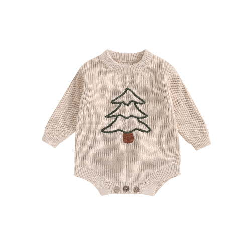 Baby Boys Girls Christmas Romper Candy Cane Embroidery Sweater Infant Long Sleeve Jumpsuit Fall Winter Xmas Clothes