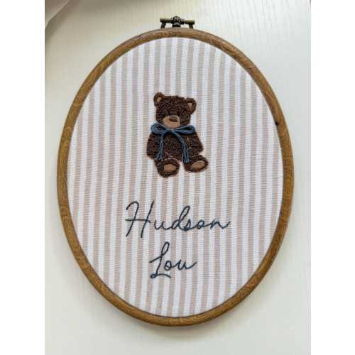 Teddy bear Baby name announcement embroidery hoop