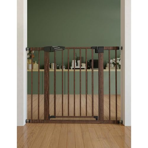 Babelio Pressure Mounted Baby Gate for Stairs, 26-40" Wide No Drilling Option, Auto Close with 3-Way Locking, Easy Install Safety Gate for Doorways, Kitchen, Hallway, Laundry, Indoor Use, White