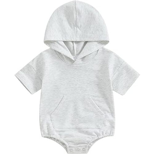 Newborn Baby Boys Girls Clothes Hooded Short Sleeve Bubble Bodysuit Pocket Snap Closure Summer Romper