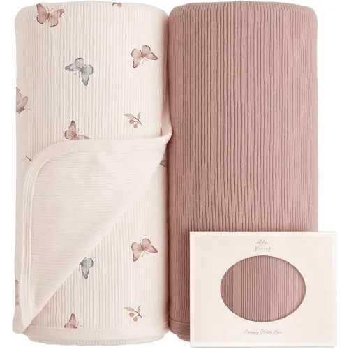 Konssy 2 Pack Ribbed Knit Swaddle Blankets for Baby Boys & Girls, 33"x42"