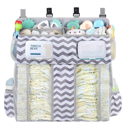 Accmor Changing Table Diaper Organizer, Hanging Diaper Caddy Organizer Stacker for Cribs Changing Table Playard Wall Baby Essentials Storage, Stripe