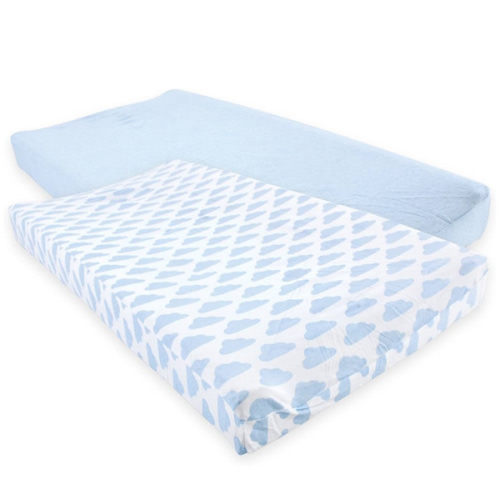 Hudson Baby Unisex Baby Cotton Changing Pad Cover, Heather Light Blue Cloud, One Size