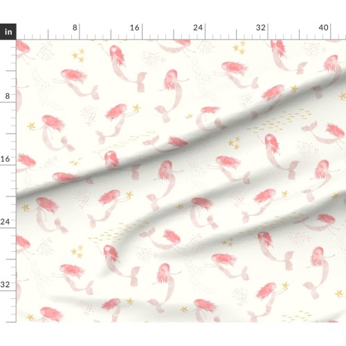 Fabric in whimsical watercolor mermaids (warm) - peach