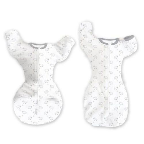 SwaddleDesigns Baby Transitional Swaddle Sack, Arms Up Elbow Length Sleeve Wearable Blanket - Tiny Lambs 3-6m: Cotton, Two-Way Zipper